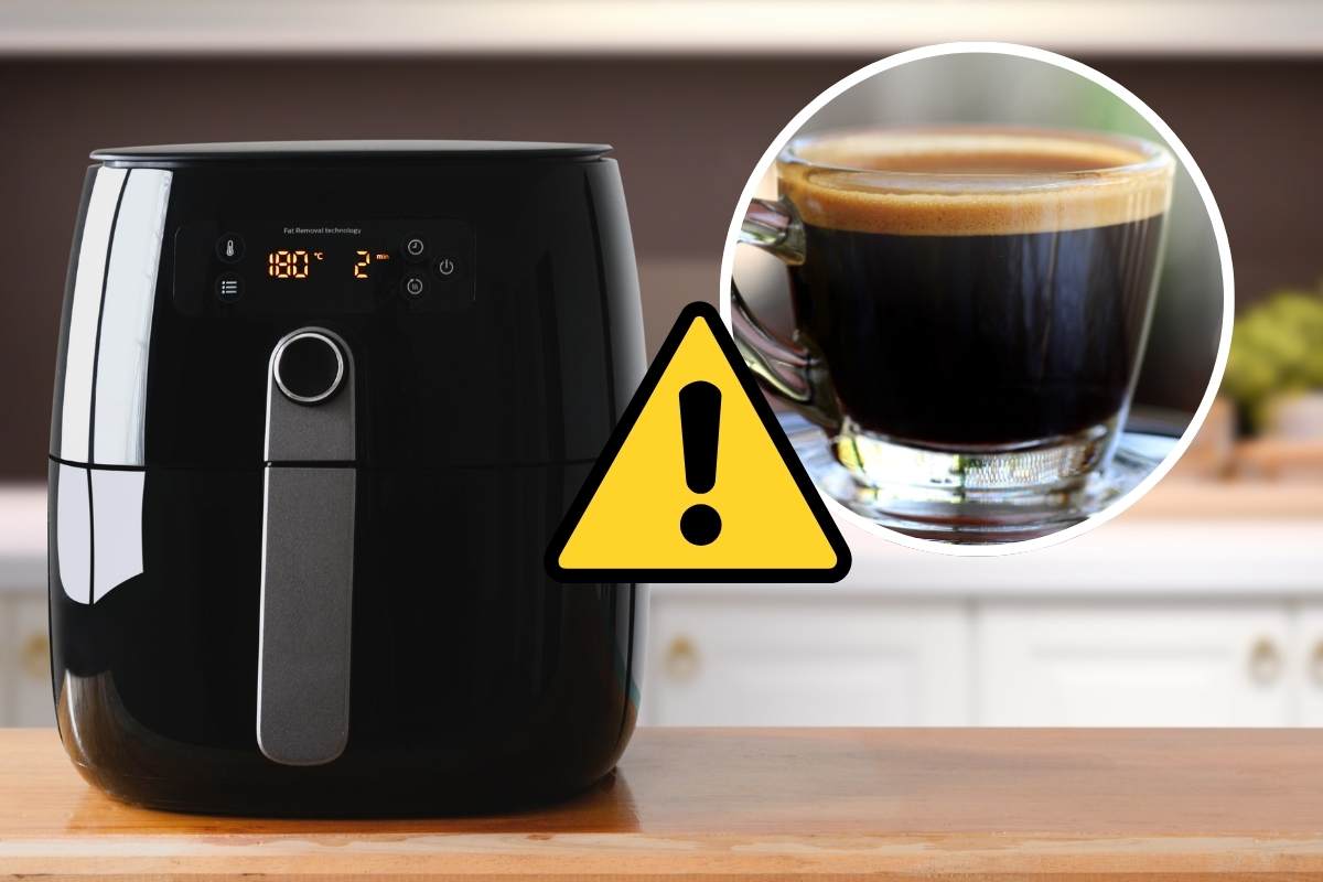 friggitrice, caffè e simbolo allerta